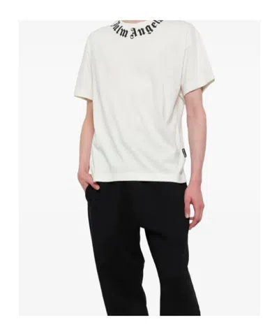 Palm Angels Neck Logo Printed T-shirt In White