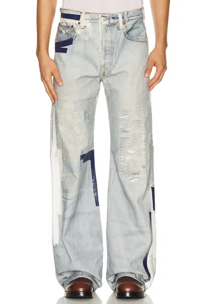 Acne Studios Denim Straight Jeans Distressed Patchwork Five Pocket In Blue