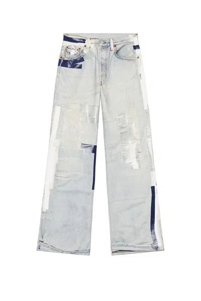 Acne Studios Denim Straight Jeans Distressed Patchwork Five Pocket In Blue