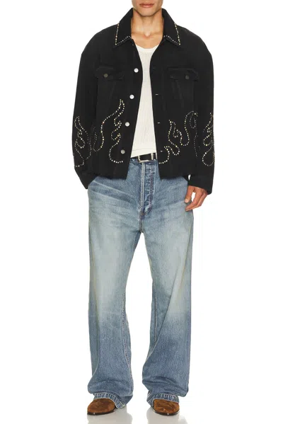 Amiri Studs Flames Trucker Jacket In Black