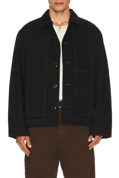 Lemaire Boxy Cropped Seam Detail Jacket In Black