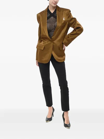 Off-white Satin Flap-pocket Blazer In Brown