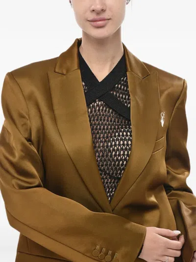 Off-white Satin Flap-pocket Blazer In Brown
