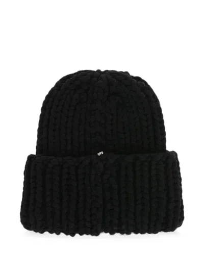 Max Mara Wool-blend Solid Beanie With Crystal In Black