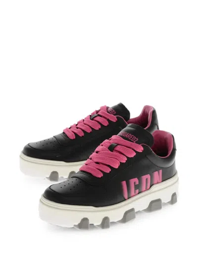 Dsquared2 Black Leather Low-top Sneakers In Black