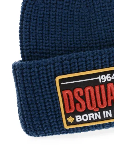 Dsquared2 Logo-patch Beanie Hat In Blue