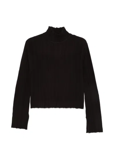 Alysi Wool Mock Neck Cropped Ribbed Sweater In Brown