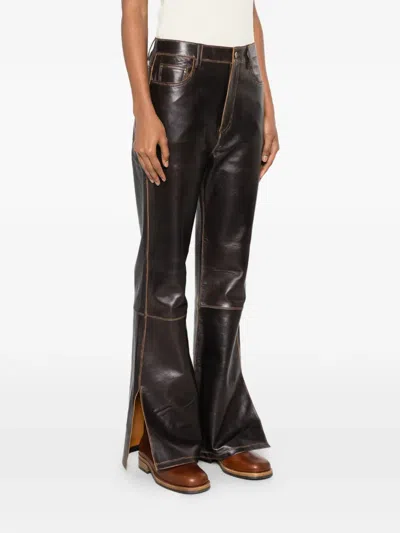 Sandro Split-hem Leather Trousers In Brown