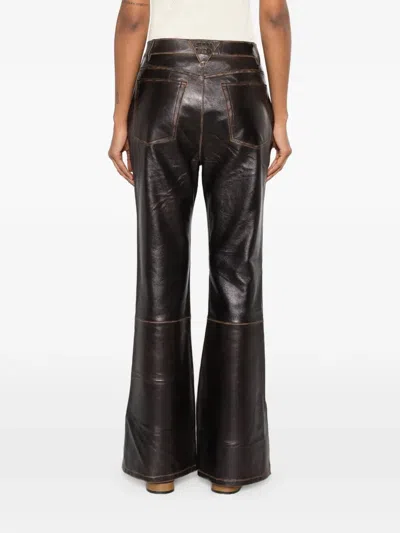 Sandro Split-hem Leather Trousers In Brown