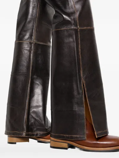 Sandro Split-hem Leather Trousers In Brown