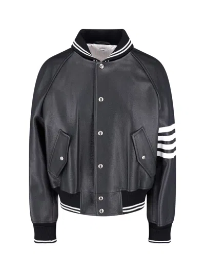 Thom Browne Coat Contrast Stripes Raglan Sleeves Pockets In Black