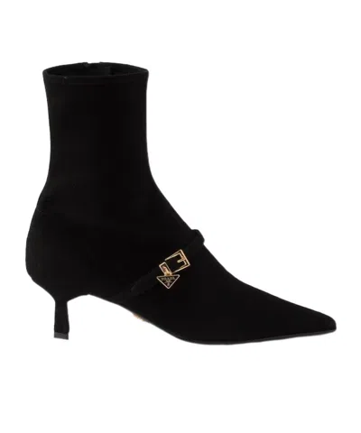 Prada Pointed Toe Kitten Heel Ankle Strap Pump In Black