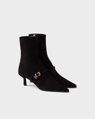 Prada Pointed Toe Kitten Heel Ankle Strap Pump In Black