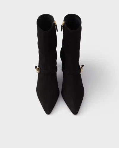 Prada Pointed Toe Kitten Heel Ankle Strap Pump In Black