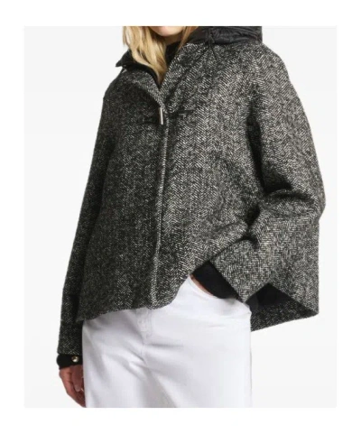 Fay Herringbone Toggle Coat In Black
