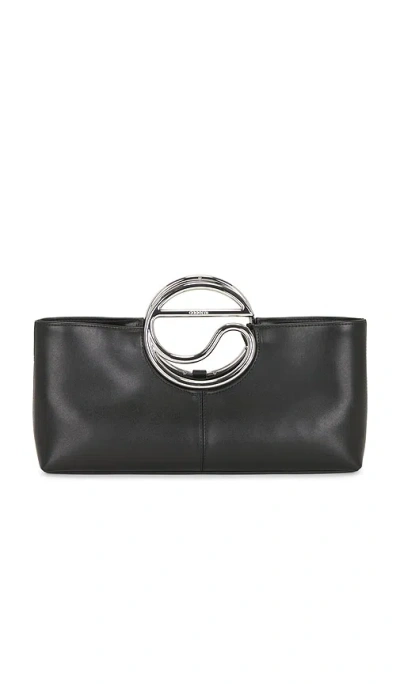 Coperni Rectangular Black Leather Clutch With Metal Logo Handle In Black
