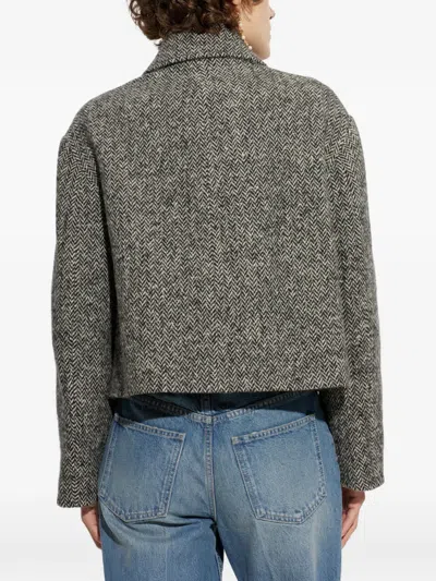 Valentino Tailored Peacoat Cropped Houndstooth Long Sleeves In Gray
