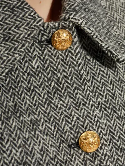 Valentino Tailored Peacoat Cropped Houndstooth Long Sleeves In Gray