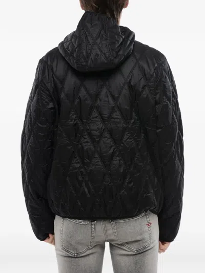 Diesel Quilted Hooded Jacket In Black