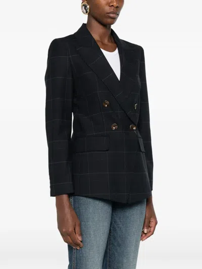 Marella Mllefedra Double-breasted Check-pattern Blazer In Blue