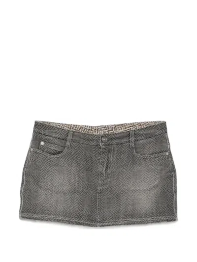 Ermanno Scervino Herringbone-pattern Mini Denim Skirt In Gray