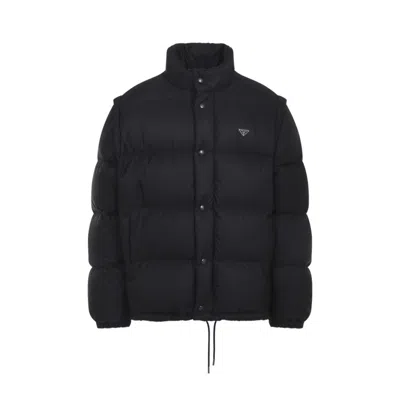 Prada Padded Jacket High Collar Elasticated Cuffs In Black