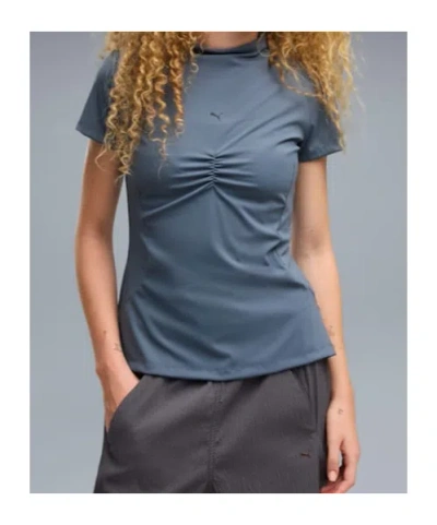 Puma Mock Neck Performance Tee In Blue