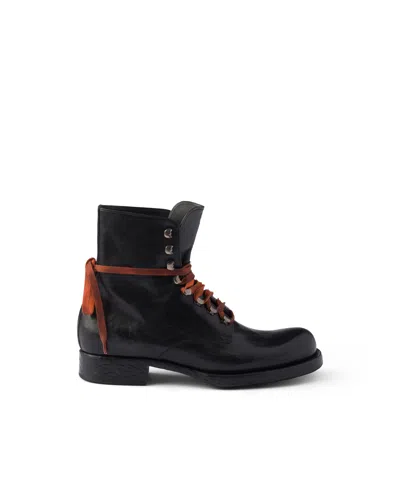 Prada Leather Lace-up Boots In Black