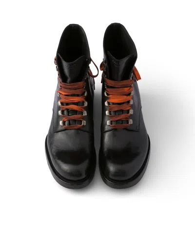 Prada Leather Lace-up Boots In Black