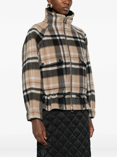 Pinko Check-pattern Elasticated-hem Jacket In Multi