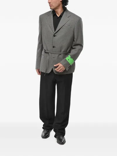 Off-white Houndstooth-pattern Belted Blazer In Purple