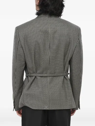 Off-white Houndstooth-pattern Belted Blazer In Purple