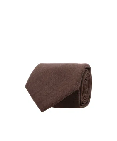 Brioni Herringbone-pattern Wool Tie In Brown
