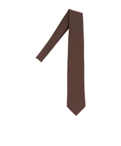 Brioni Herringbone-pattern Wool Tie In Brown