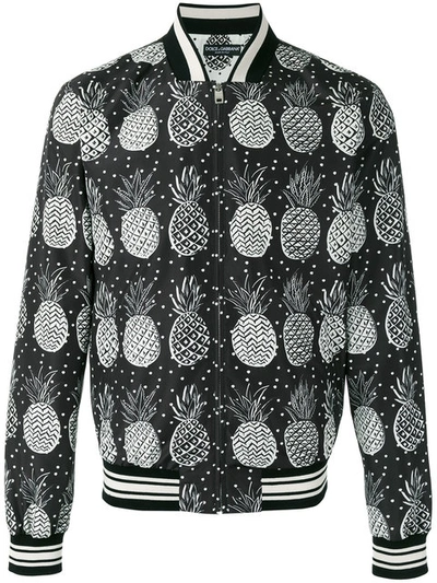 Dolce & Gabbana Pineapple Printed Nylon Bomber Jacket, Black In Multi