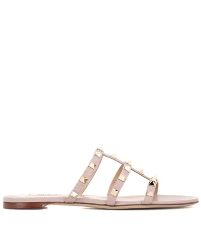 Shop Valentino Garavani Rockstud Leather Sandals In Poudre