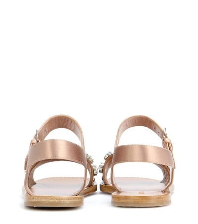 Shop Miu Miu Embellished Leather And Satin Sandals In Brown