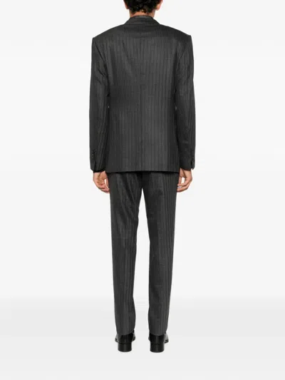 Tom Ford Pinstripe-pattern Buttoned Suit In Gray