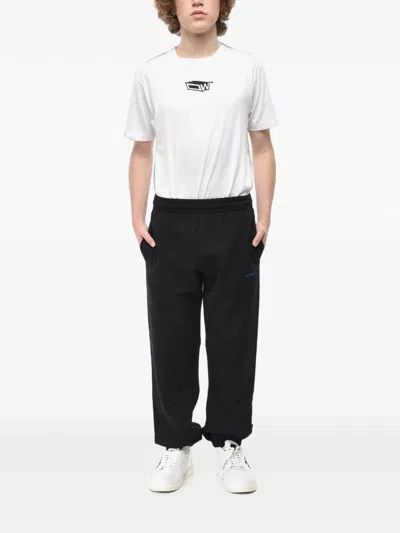 Off-white Logo-print Elasticated-cuff Track Pants In Black
