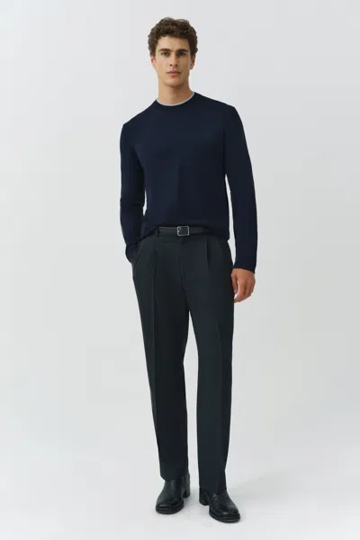 Simkhai Barret Double Layer Crewneck Wool Sweater In Blue