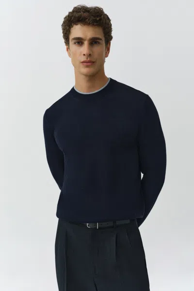Simkhai Barret Double Layer Crewneck Wool Sweater In Blue