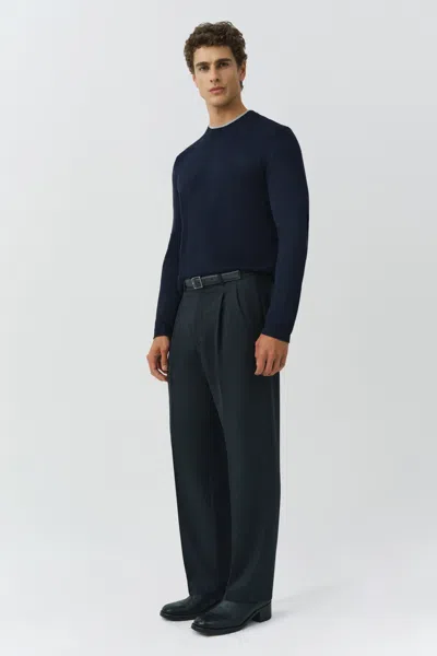 Simkhai Barret Double Layer Crewneck Wool Sweater In Blue