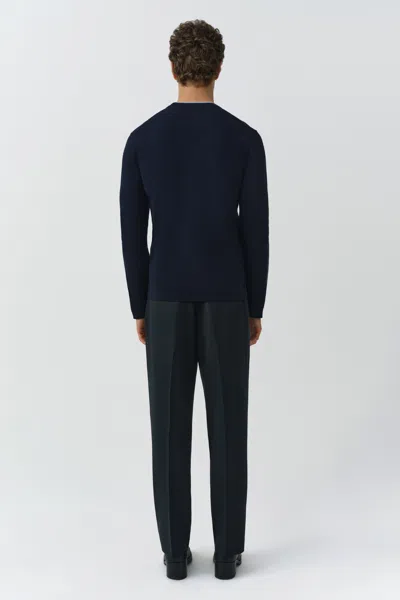 Simkhai Barret Double Layer Crewneck Wool Sweater In Blue