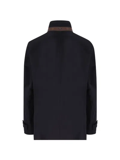 Herno High-neck Button-up Jacket In Blue