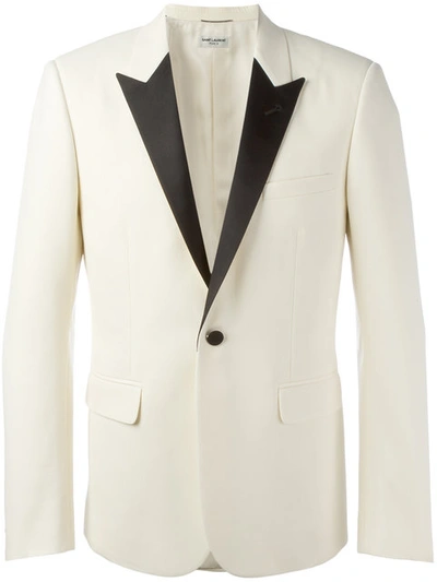 Saint Laurent Wool Gabardine Tuxedo Jacket, White