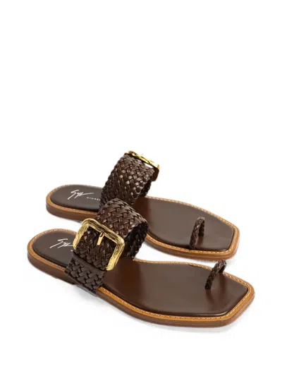 Giuseppe Zanotti Woven-strap Flat Sandals In Brown