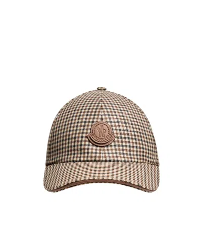 Moncler Check Wool Baseball Cap In Brown