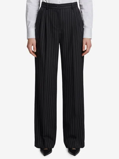 Dolce & Gabbana Wool Chalk Stripe Trousers In Multi