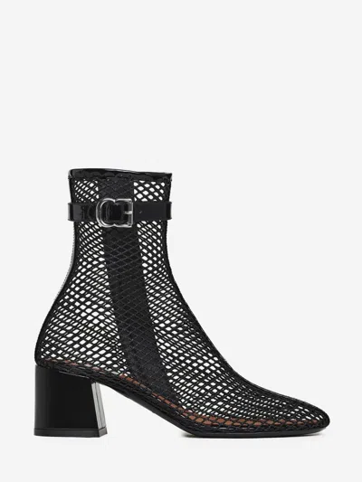 Alaïa Fishnet Patent Leather-trimmed Ankle Boots In Black