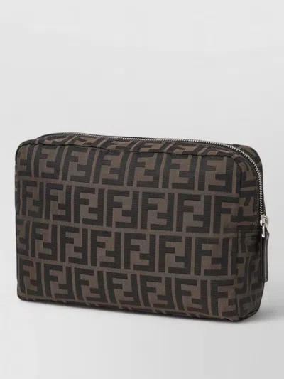 Fendi Medium Vanity Case With Central Zippered Compartment In Brown